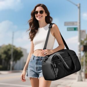 Travel Duffle Bag for Women – Gym Bag With Shoes Compartment & Wet Pocket, Carry On For Weekender, Overnight, Sport(Black)