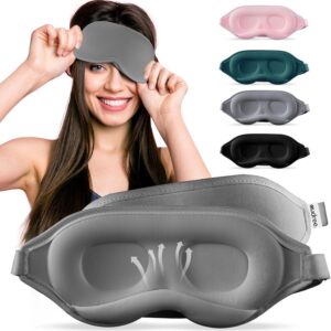 Audree Sleep Eye Mask for Men and Women – Perfect Blackout 3D Eye Mask for Restful Sleep | 100% Light Blocking with Nose Bridge Design | Soft Comfort Eye Shade Cover for Travel, Yoga, Naps (Gray)