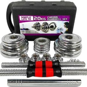 Generic Adjustable Dumbbell Set 44lbs Home Gym Cast Iron Barbell Sets with Carry Box, Office Bedroom Workout Dumbbells for Men, Women, Sold as A Pair., Silver