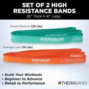 THERABAND High Resistance Band Set of 2, Light and Medium Elastic Super Bands for Full Body Workouts, Physical Therapy, Strength Training, Durable 41” Loop Exercise Bands, 15-25 lbs Resistance