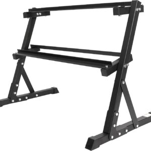 Signature Fitness Fitvids Rubber Encased Hex Dumbbell – 25LB Pair with 2-Tier Rack – 25LB Pair with 2T-Rack, Bundle – Black