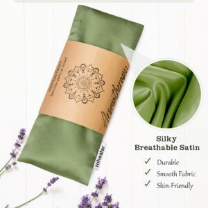 Eye Pillow for Sleeping, Headache Relief, Sinus Pressure, Weighted Eye Mask for Relaxation, Yoga, Moist Heat Eye Compress, Meditation Accessories, Lavender Gift Set for Women (Green & Silver (Silk))