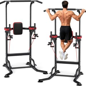 Dskeuzeew Pull Up Bar Free Standing for Multi-Function Home Gym Strength, Pull Up Dip Station Assistive Trainer Height Adjustable, Power Tower Training Heavy-Duty Fitness Equipment