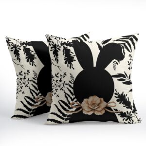 Kawani Easter Rabbit Pillow Covers 18×18 Inch Black Bunny Floral Easter Outdoor Decorative Throw Pillow Covers Set of 2 Modern Pillowcases Square Cushion Covers for Couch Home Decor