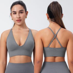 Evercute Women’s Sports Bras 3/4 Pack Adjustable Deep V Neck Bras Wireless Spaghetti Strap Criss Cross Padded Low Support Bra