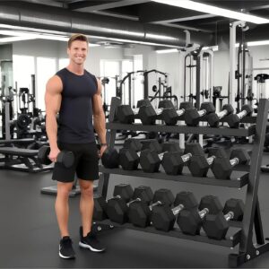 5-50 lbs Hex Dumbbell Weight Set With Rack for Home Outdoor Gyms 6-10 Pair Rubber Exercise & Fitness Nonslip Handle Dumbbells and Storage Rack Hold 350/450/550 Pounds