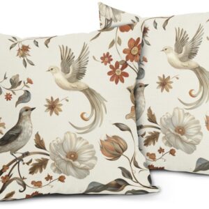 Kawani Vintage Floral Pillow Covers 18×18 Inch Set of 2 Cream Chinoiserie Flower and Bird Outdoor Decorative Throw Pillows Retro Rustic Pillowcases Farmhouse Cushion Covers for Couch Home Decor