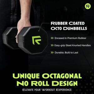Rubber Coated Dumbbells – No Roll Design Easy-Grip Steel Knurled Handle, Weights Dumbbells Set for Strength Training – Ideal Weights Set for Home Gym – 10-60 LBS SOLD INDIVIDUALLY