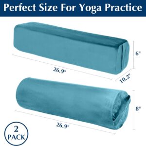 2-Pack Yoga Bolster Pillow Set: Rectangular & Cylinder Pillows for Meditation and Support, Yoga Pillows with Washable Velvet Cover, Triple-Layer Sponge with Carry Handle, Green