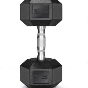 TLGREEN 30-85LB Single Dumbbell Rubber Coated Cast Iron Hex Black Dumbbells, Weights Dumbbells Single