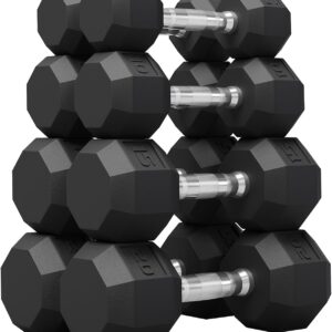 Rubber Coated Hex Dumbbell Weight Set, Multiple Sizes Exercise & Fitness Dumbbells,100LB Set,110LB Set,200LB,350LB,450LB,550LB, 35-50Lbs Pairs for Muscle Toning, Strength Building & Full Body Workout