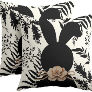 Kawani Easter Rabbit Pillow Covers 18×18 Inch Black Bunny Floral Easter Outdoor Decorative Throw Pillow Covers Set of 2 Modern Pillowcases Square Cushion Covers for Couch Home Decor