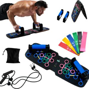 Clikshop Push Up Board – Foldable Push Up Bar System with Resistance Bands | Perfect Pushups for Men | Portable Pushup Board & Calisthenics Equipment for Strength Training at Home or Gym