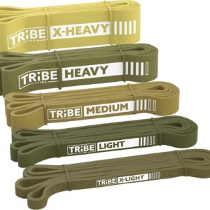 Tribe Lifting Resistance Bands for Working Out Men and Women – Set of 5 Pull Up Bands for Strength Training, Exercise Bands with Handles, Door Anchor and Bar Options for Home Gym
