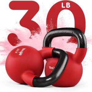 Yes4All Kettlebell, 5-65 LB Neoprene Coated Cast Iron Kettlebells, Wide Grip Handle & Flat Bottom for Swings, Squats, Deadlifts, Push Ups & Full Body Training at Home Gym – Single & Set