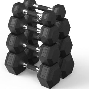 PAPABABE Dumbbell Set, Rubber Encased Home Gym Dumbbells, Weight Dumbbells for Women & Men, Hand Weights for Home Gym & Strength Training