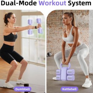 2-in-1 Adjustable Dumbbell Set, Upgraded 4 Levels Hand Weights for Women Men, Each 2.2/3.3/4.4/5.5lb, Convertible Weights Dumbbells and Kettlebell Set for Home Gym Exercise & Fitness