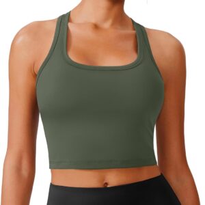PINSPARK Sports Bra Longline Racerback Tank Tops for Women Padded Workout Yoga Top