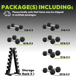 HANDBODE Hex Weights Dumbbell Set with Rack, Half-Pound Increment Rubber Coated Sets for Precision Weight Training & Micro-Loading, Free Hand Weight, Strengthtraining, Exercise, Fitness, Home Gym