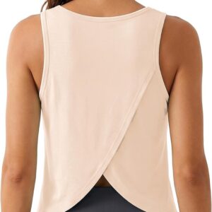 Quenteen Workout Tops for Women V Neck Cropped Open Back Sleeveless Tank Tops Gym Athletic Yoga Shirts