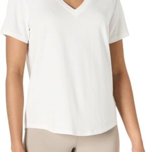 Amazon Essentials Women’s Active Soft Cotton Modal Blend Relaxed Fit V-Neck Short Sleeve Lightweight Yoga Workout T-Shirt