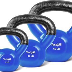 Yes4All Kettlebell, Vinyl Coated Kettlebell Cast Iron Sets with Stable Flat Bottom for Full Body Workout, Push up, Grip Strength Training & Weights Exercises
