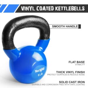 Yes4All Kettlebell, Vinyl Coated Kettlebell Cast Iron Sets with Stable Flat Bottom for Full Body Workout, Push up, Grip Strength Training & Weights Exercises