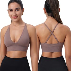Evercute Women’s Sports Bras 3/4 Pack Adjustable Deep V Neck Bras Wireless Spaghetti Strap Criss Cross Padded Low Support Bra