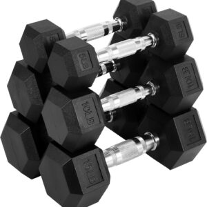 Hex Dumbbells Set for Home Gym – PVC/PEV Coated, Anti-Roll Design, Non-Slip Grip, Cast Iron Core – Versatile Strength Training Weights, 100LB Total (25LB×2+30LB×2)