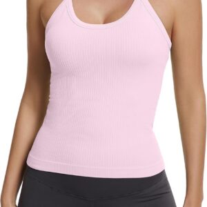 MathCat Seamless Workout Tank Tops with Built in Bra，Racerback Athletic Tank Tops Ribbed Soft Yoga Shirts XS-XL