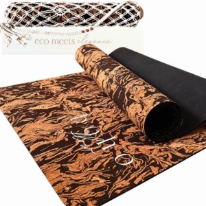 Deluxe Cork Yoga Mat – Gold, Coffee or Vegan Leather Cork Surface & Natural Rubber Base – Premium Natural & Eco Friendly Materials – Includes Signature Handmade Boho Bag