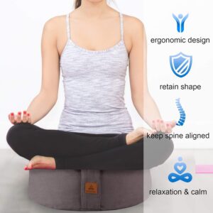 Zafu Buckwheat Meditation Cushion,D=13″/16″ H=5.5″,Round Zabuton Meditation Pillow,Yoga Bolster Kneeling Pillow Premium Yoga Pillow for Sitting on Floor Zippered Cotton Cover