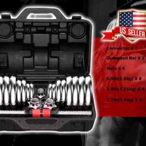 Adjustable Dumbbells Cast Iron Set Weight to 66Lbs / 44LBS, Free Weight with Connecting Rod Used As Barbell, for Men and Women Home Gym Work Out Training Fitness Equipment All-Purpose