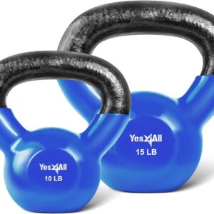 Yes4All Kettlebell, Vinyl Coated Kettlebell Cast Iron Sets with Stable Flat Bottom for Full Body Workout, Push up, Grip Strength Training & Weights Exercises