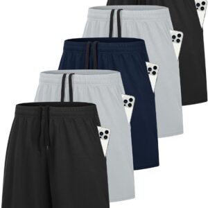 HOPLYNN 5 Pack Mens 7” Gym Athletic Shorts with Pockets,Mesh Basketball Quick Dry Workout Shorts for Running Activewear
