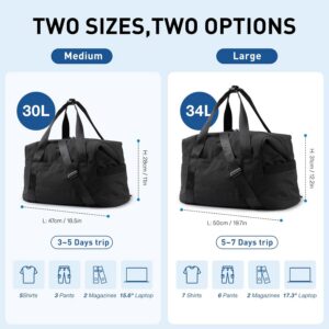 BAGSMART Gym Bag for Women, Carry on Weekender Overnight Bag, Travel Duffel Bags with Trolley Sleeve, Personal Item Travel Bag Tote Bag Workout Dance Bag(Black,Medium)