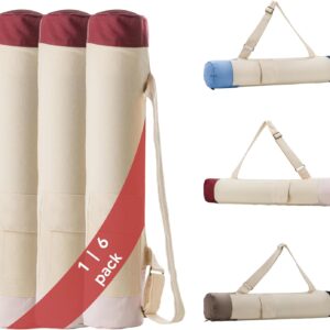 1 | 6 Pack Yoga Mat Tote Bag with Pocket – Tri-Color Cotton Cargo Bag for Gym, Beach, Travel – Wholesale Reusable Shoulder Bag