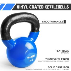 Yes4All Kettlebell, Vinyl Coated Kettlebell Cast Iron Sets with Stable Flat Bottom for Full Body Workout, Push up, Grip Strength Training & Weights Exercises