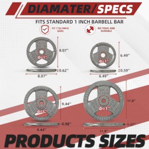 Fitvids 1 Inch Standard Barbell Weight Plates Set, Barbell Weight Set for Home Gym Strength Training, Triple-handle Design