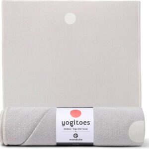 Manduka Yogitoes Hot Yoga Mat Towel – 71″ | Moisture Activated Grip | Patented Silicone Nubs | Highly Absorbent, Durable & Easy Care | Made from Recycled Materials | 71 x 24 Inches | Linen