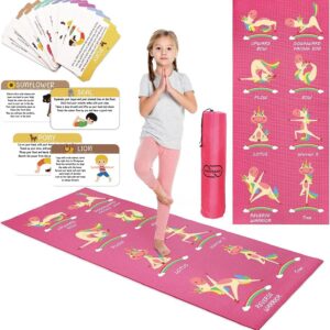 Garybank Kids Yoga Mat Set – Non-slip Exercise Mats with Fun Prints – 12 Yoga Cards – Carrier Bag – Odor Free Non-Toxic, Cute Yoga Mat for Girls & Boys (60 X 24 X 0.2 Inch)