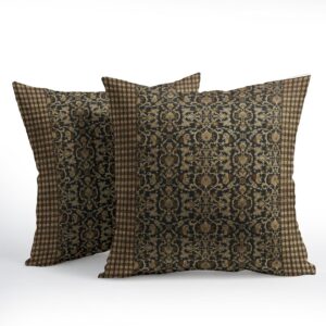 Kawani Brown Antique Pillow Covers 18×18 Inch Vintage Floral Block Print Decorative Throw Pillow Covers Set of 2 Retro Turkish Pillowcases Cushion Covers for Couch Indoor Outdoor Home Decor