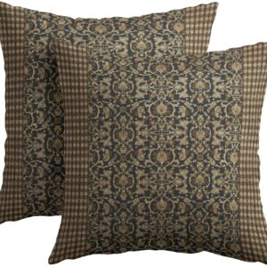 Kawani Brown Antique Pillow Covers 18×18 Inch Vintage Floral Block Print Decorative Throw Pillow Covers Set of 2 Retro Turkish Pillowcases Cushion Covers for Couch Indoor Outdoor Home Decor