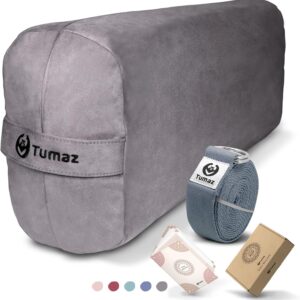 Tumaz Yoga Bolster Set – Rectangular Bolster Pillow for Restorative Yoga, Soft Meditation Pillow with Carry Handle and 8-Feet Strap, Machine Washable Cover