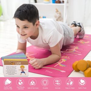 Garybank Kids Yoga Mat Set – Non-slip Exercise Mats with Fun Prints – 12 Yoga Cards – Carrier Bag – Odor Free Non-Toxic, Cute Yoga Mat for Girls & Boys (60 X 24 X 0.2 Inch)