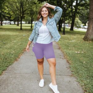 MOREFEEL Plus Size 8″ Biker Shorts with Pockets for Women – High Waisted Tummy Control Black Yoga Shorts (XL-4XL)