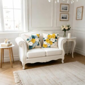 KINGROSE 3D Flower Throw Pillow Cover Home Decorative Accent Pillow Case Sham Square Cushion Cover Sofa Bed Couch Living Room 18 x 18 Inches Yellow White