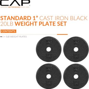CAP Barbell Standard 1-Inch Cast Iron Weight Plates – Singles & Sets | 1.25-50 lbs | Multiple Options