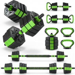 Adjustable Weight Set 88Lbs, 4-in-1 Dumbbell Set and Barbell Weight Set for Home Gym, Converts to Kettlebell & Push-Up Stand, Free Weights Dumbbells Set for Men & Women Full Body Workout
