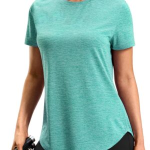Women’s Workout Shirts Bum-Covering Length Lightweight Short Sleeve Dry Fit Athletic Hiking Running Summer Tops for Women